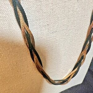 Vintage Black‎ and Gold Twisted Chain Necklace 24" Rope Herringbone 1980s Mod